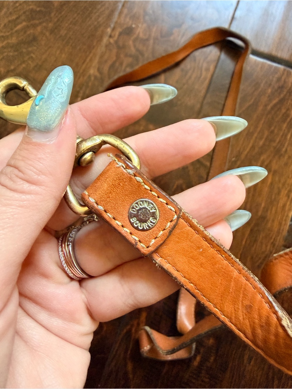 Vintage Dooney & Bourke Cognac Leather Strap with Brass Hardware